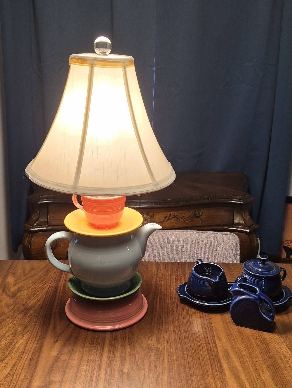 Fiestaware Upcycled Large Teapot Lamp